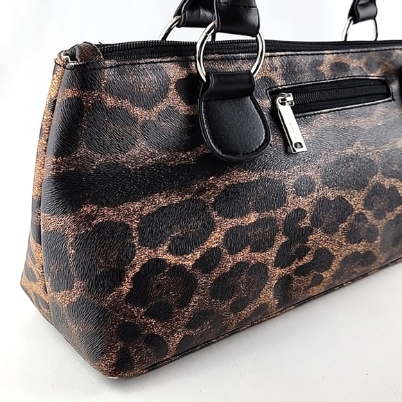 NWT Primeware Black Faux Leather Leopard Print Insulated Wine Bottle Lunch Bag - Picture 3 of 11